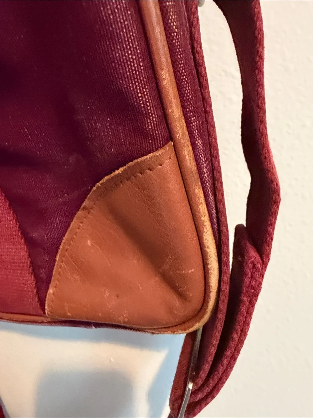 Vintage Lands' End Burgundy Canvas Laptop Brief with Brown Leather Trim